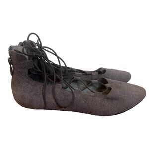 Eileen Fisher Loop 2 Lace Grey Flats sz 7 Leather Suede Flats Lace Up ballet